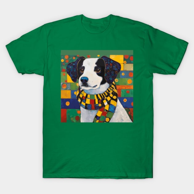 Gustav Klimt Style Puppy Dog with a Colorful Scarf T-Shirt by bragova